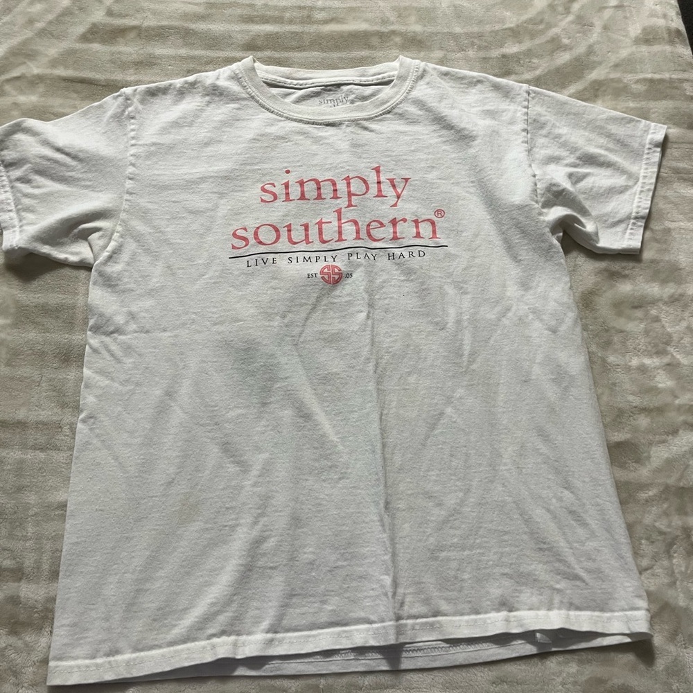 Simply Southern White Tee with Pink Lettering YL